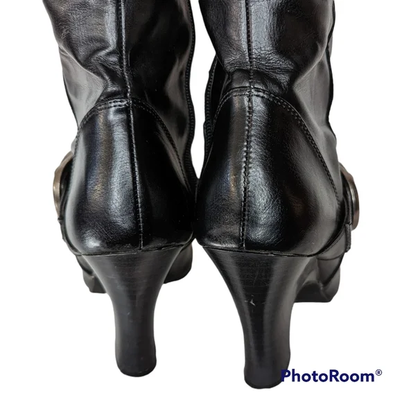 American Eagle Outfitters Boots Womens Sz 8.5 Black Faux Leather Silver Buckles - Picture 8 of 16